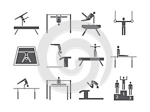 Artistic gymnastics icon. Equipment. Vector sports signs.