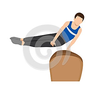 Artistic Gymnastics Vault Athletes Sportsman Games Icon Set. Young boy Athlete. Sporting Championship People Competition. Sport