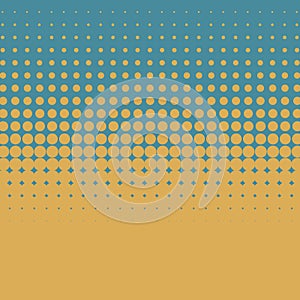 Artistic halftone retro color vector background with yellow dots on blue background.