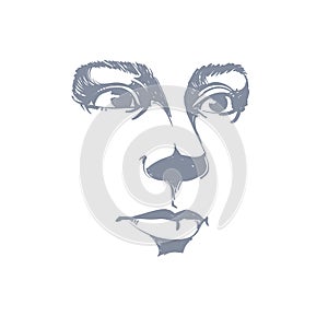 Artistic hand-drawn vector image, black and white portrait