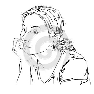 Artistic hand-drawn vector image, black and white portrait of de
