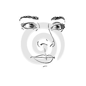 Artistic hand-drawn vector image, black and white portrait of de