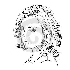 Artistic hand-drawn vector image, black and white portrait of de