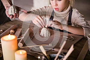 Artistic Handmade Ceramics: Blonde Girl's Creative Process