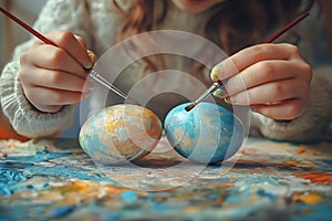 Artistic Hands Painting Colorful Easter Eggs