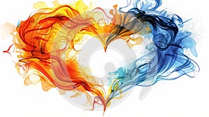 Artistic Heart Formed by Dynamic Orange and Blue Smoke