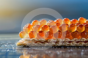 Artistic herring roe on cracker