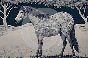 Artistic Horse Illustration, Horse in Wild Art