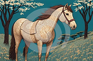 Artistic Horse Illustration, Horse in Wild Art