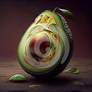 Artistic Illustration AI avocado cut half with irregularities in pulp