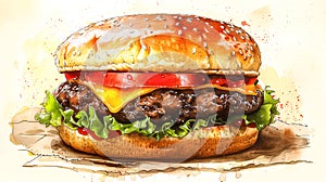 Artistic illustration of a delicious cheeseburger photo
