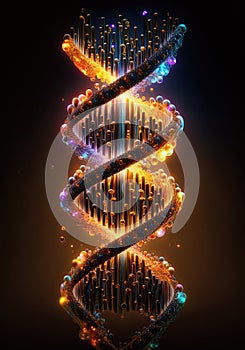 Artistic Illustration of a Double Helix Glowing with Colorful Light - Generative AI