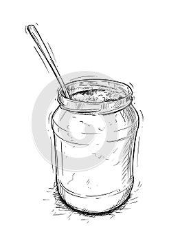 Artistic Illustration or Drawing of Jam, Marmalade or Honey Jar and Spoon