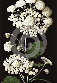 Artistic Illustration Of The White Detailed Queen Anne`s Lace Flower
