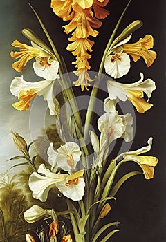 Artistic Illustration Of The Yellow And White Gladioli Flower