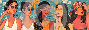 Artistic illustrations of women embracing their uniqueness and individuality