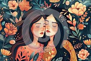 Artistic illustrations of women embracing their uniqueness and individuality