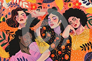 Artistic illustrations of women embracing their uniqueness and individuality