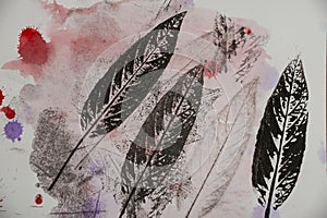 Imprints of leaves - Graphics - monoprint photo