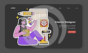 Artistic Interior Designer Selecting Patterns. Flat vector illustration.