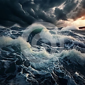 artistic interpretation of a stormy sea with dramatic waves   photo