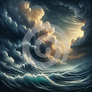 Artistic interpretation of a stormy sea with dramatic waves  photo