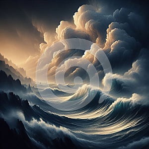 Artistic interpretation of a stormy sea with dramatic wave  photo