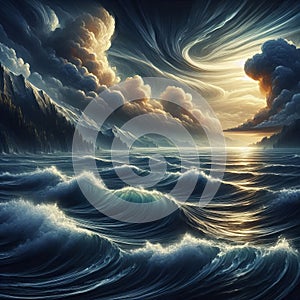 Artistic interpretation of a stormy sea with dramatic waves  photo