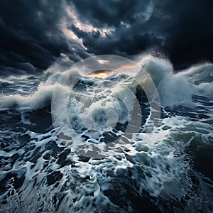 artistic interpretation of a stormy sea with powerful and dram photo