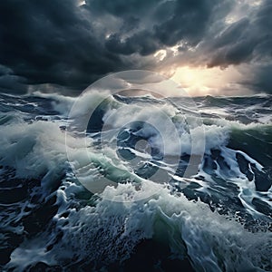 artistic interpretation of a stormy sea with powerful waves   photo