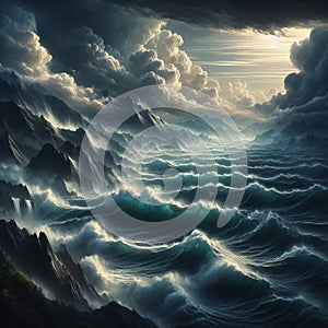 Artistic interpretation of a stormy sea with powerful waves  photo