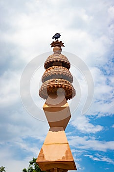 artistic jain red stone holy pillar at morning from unique angle