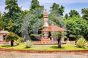 artistic jain red stone holy pillar at morning from unique angle