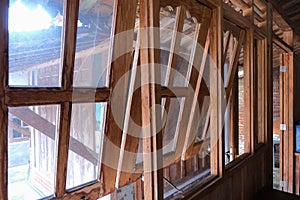 Artistic Javanese traditional wood window frames of local house