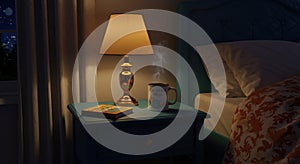 Artistic Lamp-Lit Bedroom Space photo