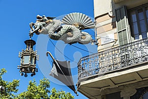 Artistic lamppost in Les Rambles of Barcelona