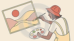 Artistic Landscape Creation, Person Painting a Serene Scene on an Easel, vector design Generative AI