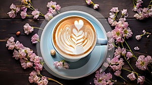 Artistic latte with cherry blossoms