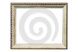Artistic light yellow golden photo frame textured rectangle wooden isolated