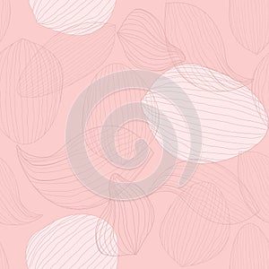 Artistic lotus flower petals on rose background. Outline vector seamless creative pattern