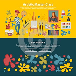 Artistic master class promotional poster with be creative slogan