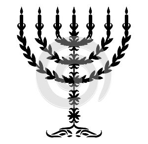 Artistic Menorah, black and white, object, isolated.