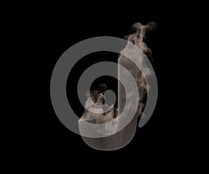 Artistic monster smoking alphabet - letter J made of dark fog or smoke isolated on black background, 3D illustration of symbols