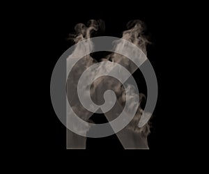 Artistic monster smoking alphabet - letter K made of heavy fog or smoke isolated on black background, 3D illustration of symbols