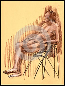 Artistic Nude Sketch of a Model in Poised Elegance