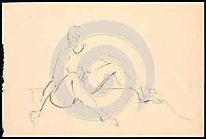 Artistic Nude Sketch of a Model in Poised Elegance