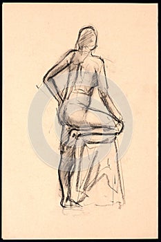 Artistic Nude: Sketch of a Model in Poised Elegance