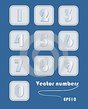 Artistic number set in metallic design. Digits in square elements with rounded corner. Silver metal, powerful element for