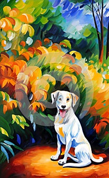 Artistic oil painting.Dog portrait.Large brush strokes