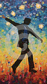 Artistic oil painting of a man dancing in a night club